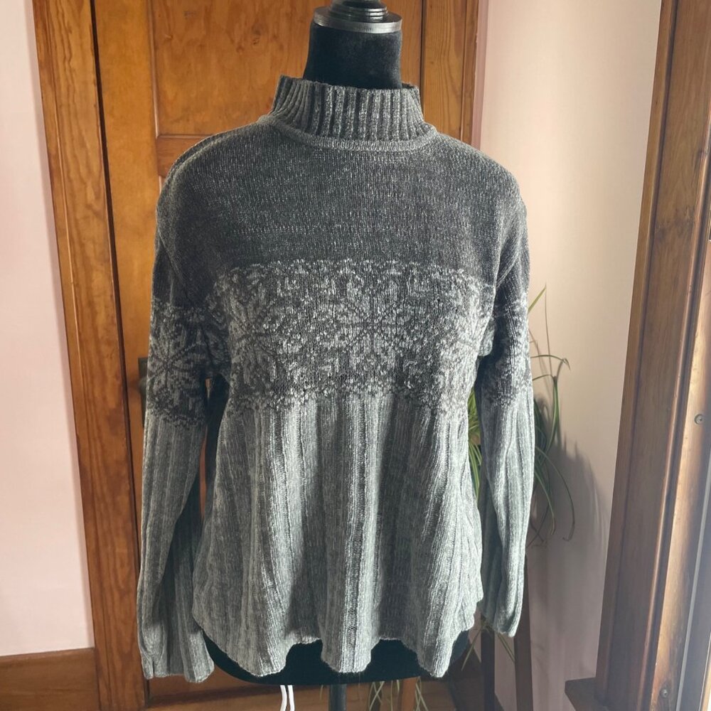 Vintage Fair Isle Sweater Chenille Gray Grunge Cottage Whimsigoth Knit M